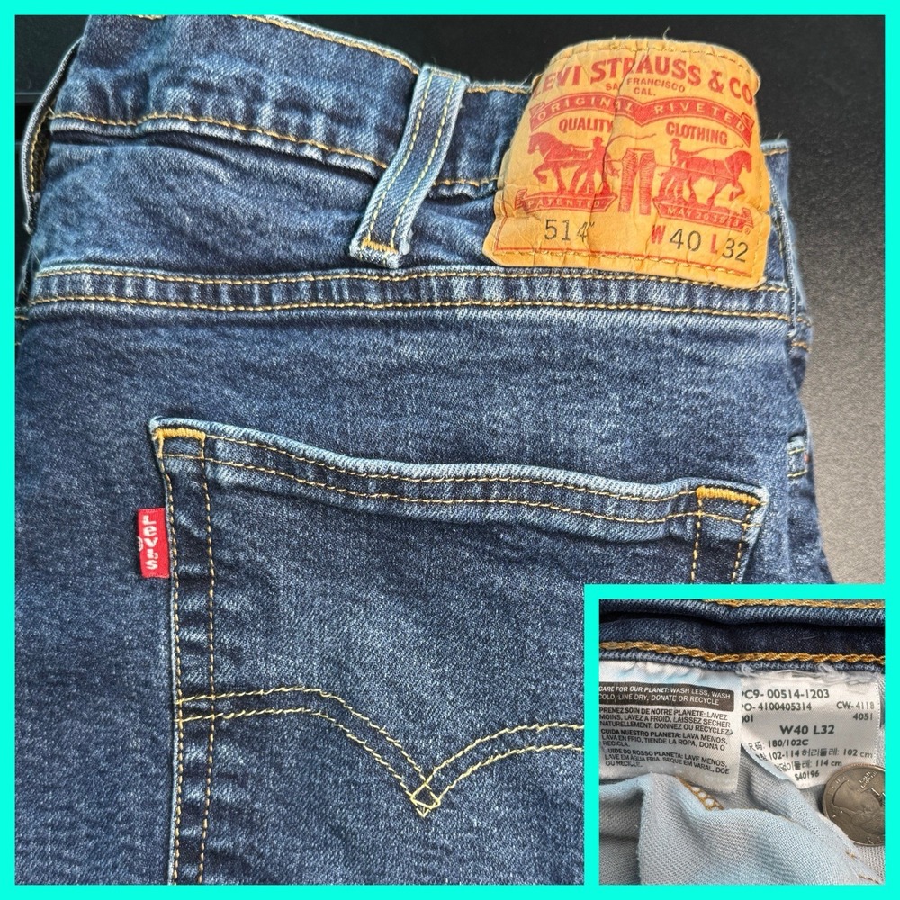Levis 514 Straight Fit Jeans Mens 40x32 Medium Wash Blue Denim Classic Rugged